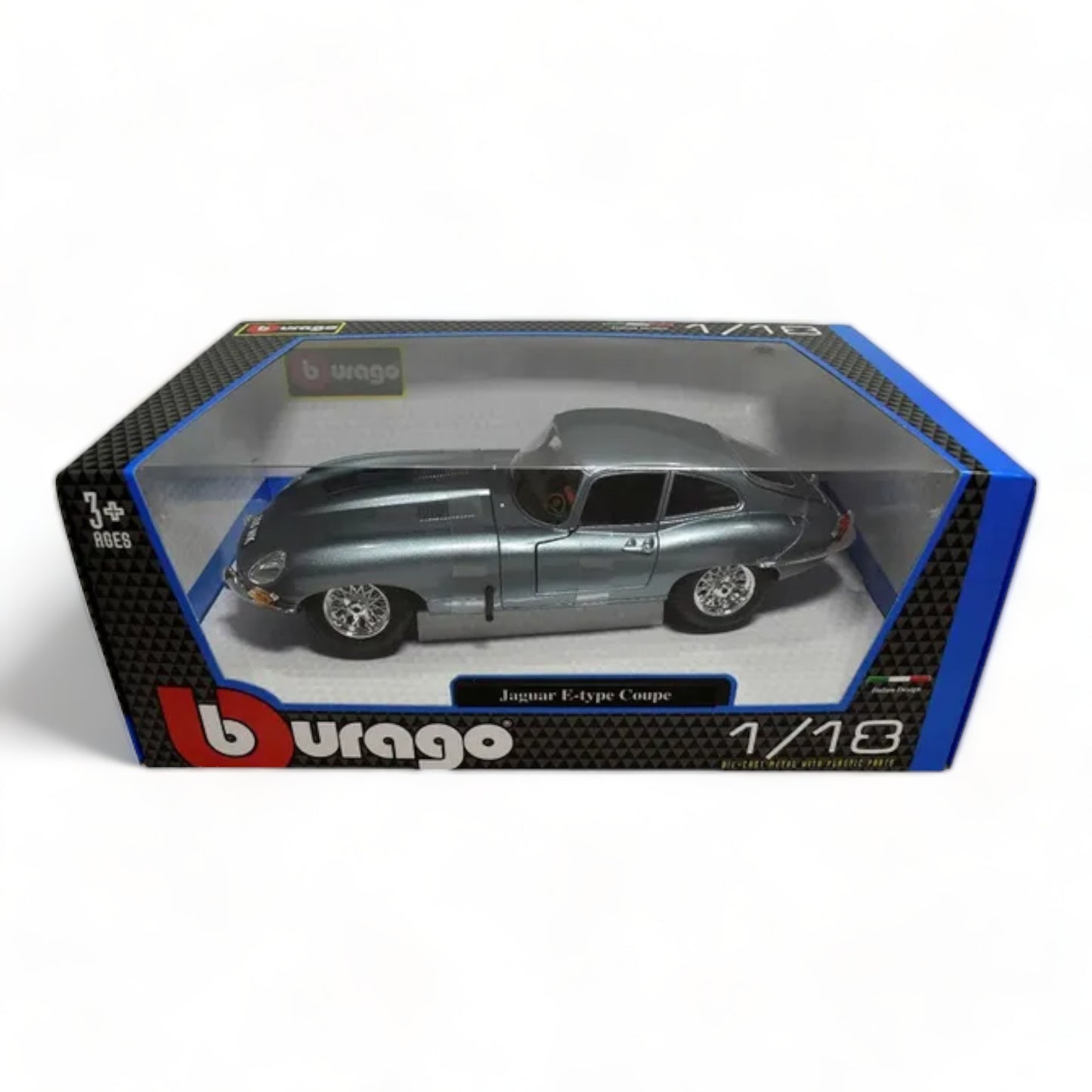 1/18 Diecast Car 1961 Jaguar E Type Coupe Blue Metallic Bburago Scale Model Car