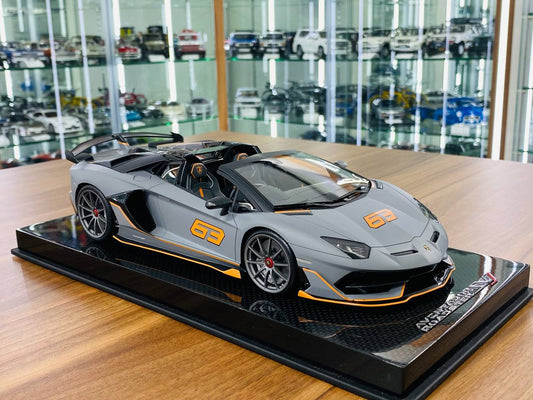 1/18 Resin Model - MR Collection Lamborghini Aventador Roadster SVJ #63 in Matt Grey/Orange, 01/01 Limited Edition