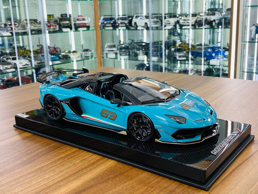 1/18 Resin - MR Collection Lamborghini Aventador Roadster SVJ #63 in Blue/Grey 63, 01/01 Limited Edition