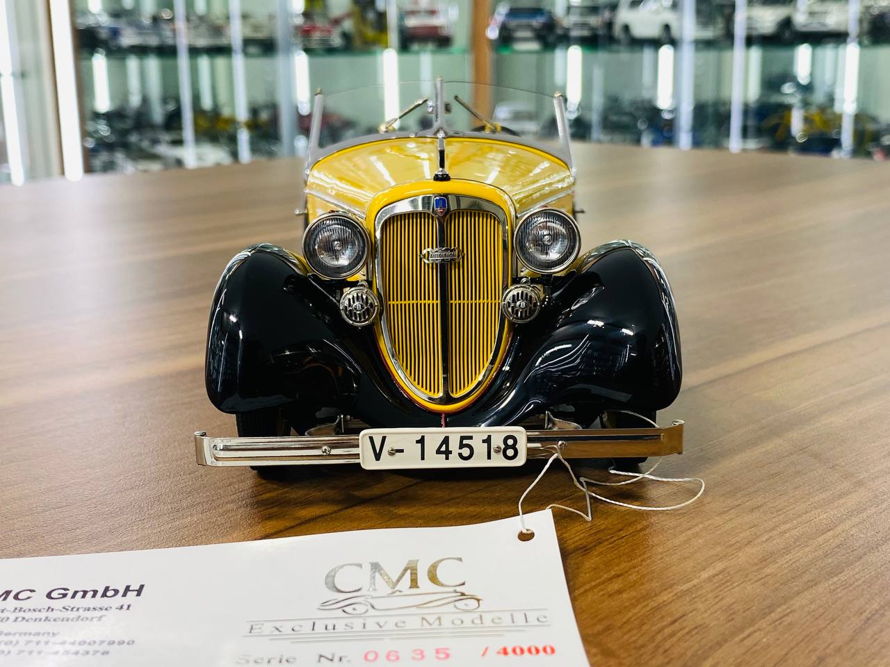 1/18 Diecast - CMC Audi Front 225 Roadster 1935 in Yellow/Black, Limited to 4000 Pieces