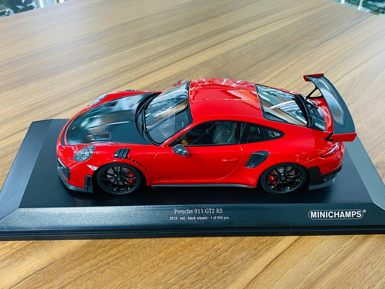 1/18 Diecast Model - Minichamps Porsche 911 (991.2) GT2 RS (2018) in Red with Black Wheel, Limited to 504 Pieces