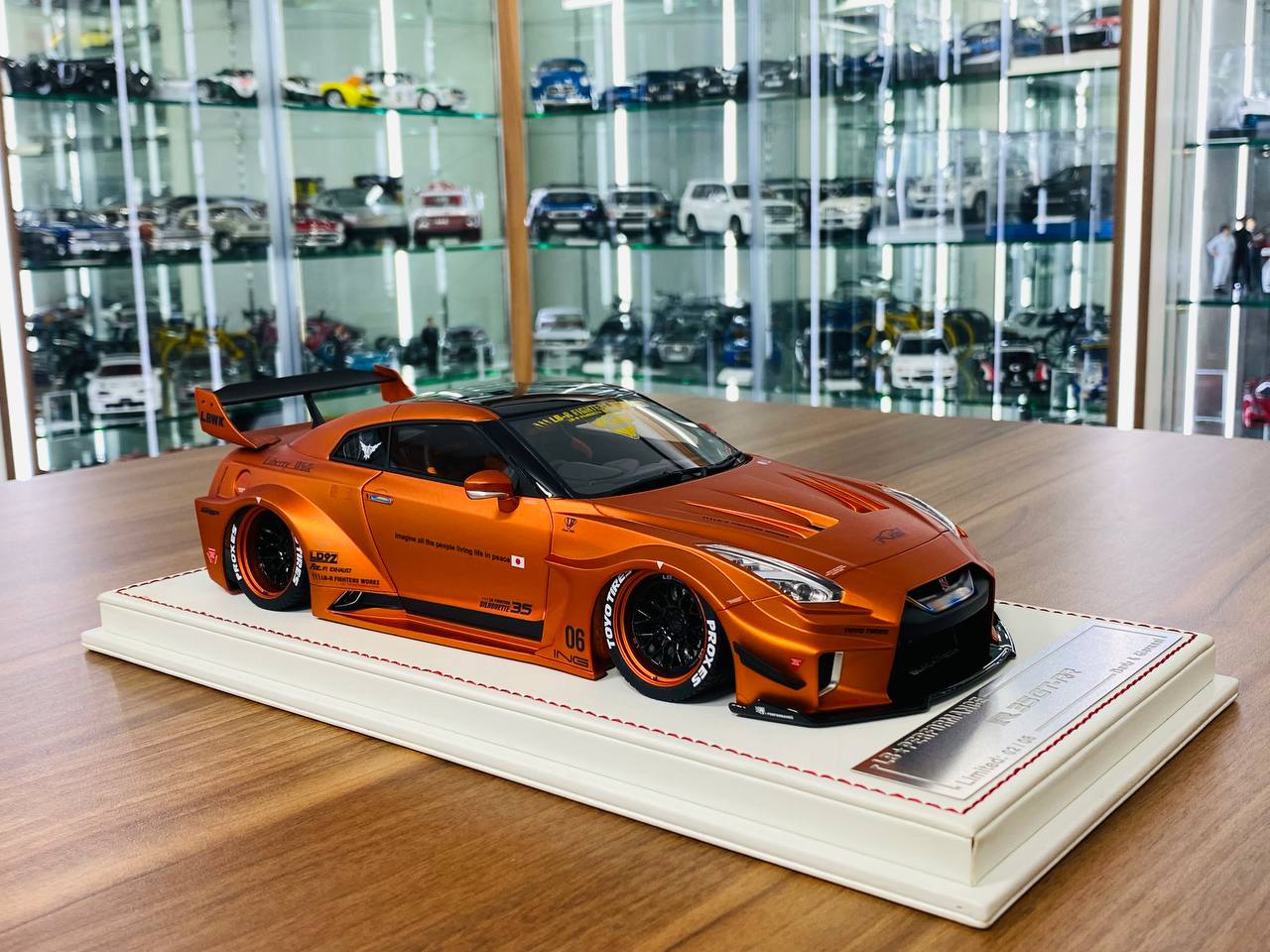 1/18 resin model of the Nissan R35 GT-RR LBWK in Matt Candy Orange, Zero Fighter, limited to 8 pieces: