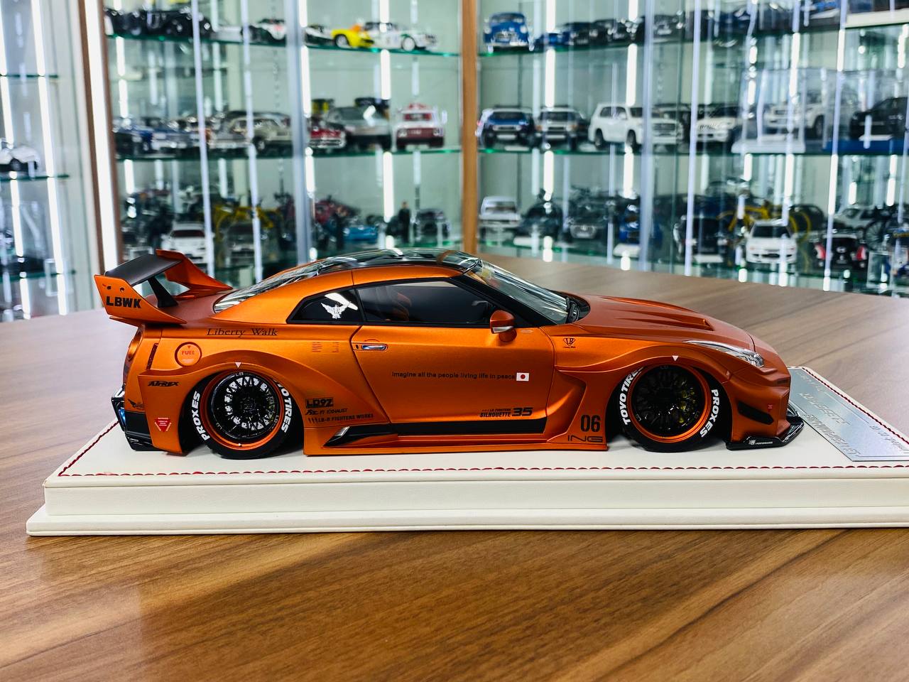 1/18 resin model of the Nissan R35 GT-RR LBWK in Matt Candy Orange, Zero Fighter, limited to 8 pieces: