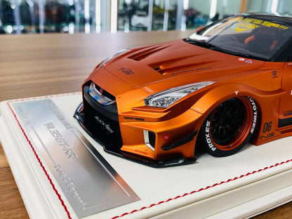 1/18 resin model of the Nissan R35 GT-RR LBWK in Matt Candy Orange, Zero Fighter, limited to 8 pieces: