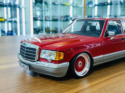 1/18 Diecast Norev Mercedes Benz 560 SEL (W126) 1987 Custom BBS Wheels Red Limited Edition