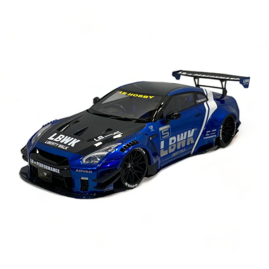 Nissan GT-R R35 LBWK LB*Performance Chrome Blue/Carbon by Onemodel 1/18|Sold in Dturman.com Dubai UAE.