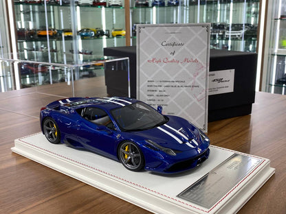 1:18 Resin Model - Ferrari 488 Speciale by Davis & Giovanni (Candy Blue with Blue & White Stripe)