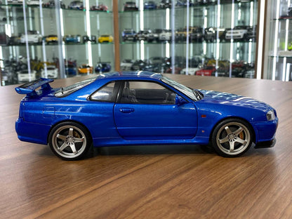 1/18 Diecast Nissan Skyline GT-R R34 Blue by Solido Scale Model Car