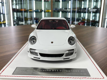 1:18 Resin Porsche 911 Turbo (997.2) White Exterior with Red Interior and Silver Rims Ivy Model