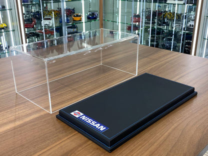 1/18 Acrylic Display Case with Black Leather Base [Classic Nissan Logo Custom Printed]