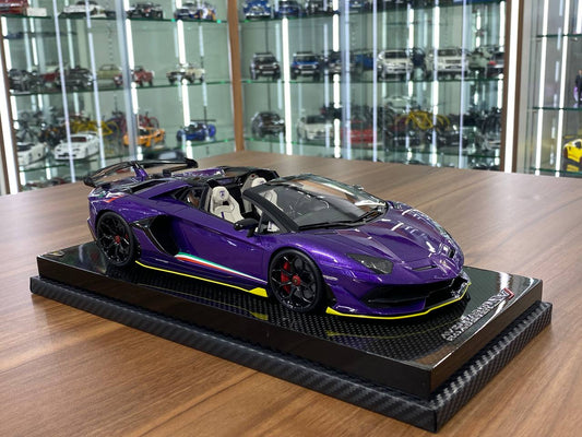 1/18 Resin Lamborghini Aventador Roadster SVJ by MR Collection in Metallic Purple Italy Flag