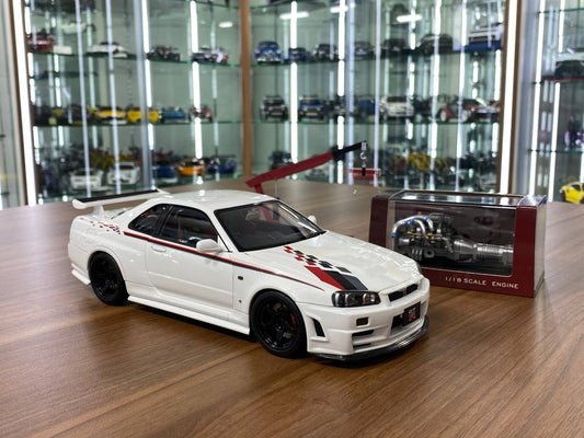 1/18 Metal Diecast - Nissan Skyline GT-R R34 (Nismo) CRS Livery White by MotorHelix