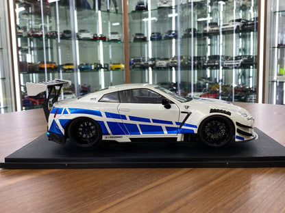 1/18 Diecast Solido Nissan GT-R R35 LBWK body kit Type 2 For paul tribute 2024 White / blue stripes