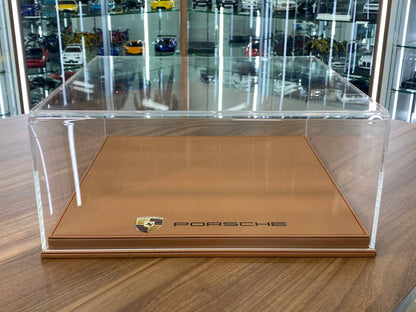 1/18 Acrylic Display Case with Brown Leather Base [ Porsche Logo Custom Print]