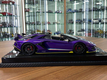 1/18 Resin Lamborghini Aventador Roadster SVJ by MR Collection in Metallic Purple Italy Flag