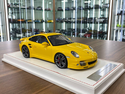 1:18 Resin Porsche 911 Turbo S (997.2) Yellow Exterior with Black Interior Silver Rim Ivy Model