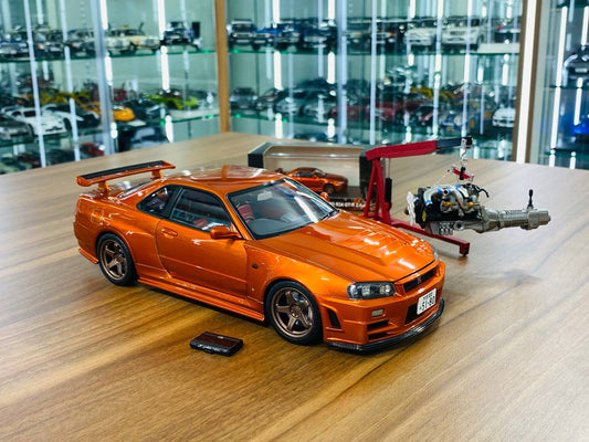 MotorHelix Nissan Skyline GT-R R34 Z-Tune Nismo - 1/18 Diecast , Metallic Orange, Limited to 599 Units