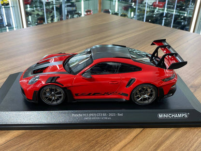 1:18 Porsche 911 GT3 RS 2023 Weissach Paket by Minichamps (Red with Grey Wheels)