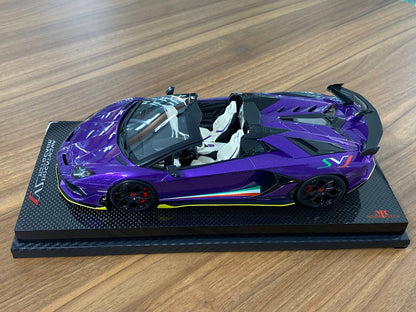 1/18 Resin Lamborghini Aventador Roadster SVJ by MR Collection in Metallic Purple Italy Flag