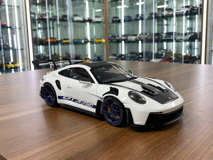 1:18 Porsche 911 (992) GT3 RS 2022 Weissach Paket by Minichamps (White with Blue Wheels & Decor)