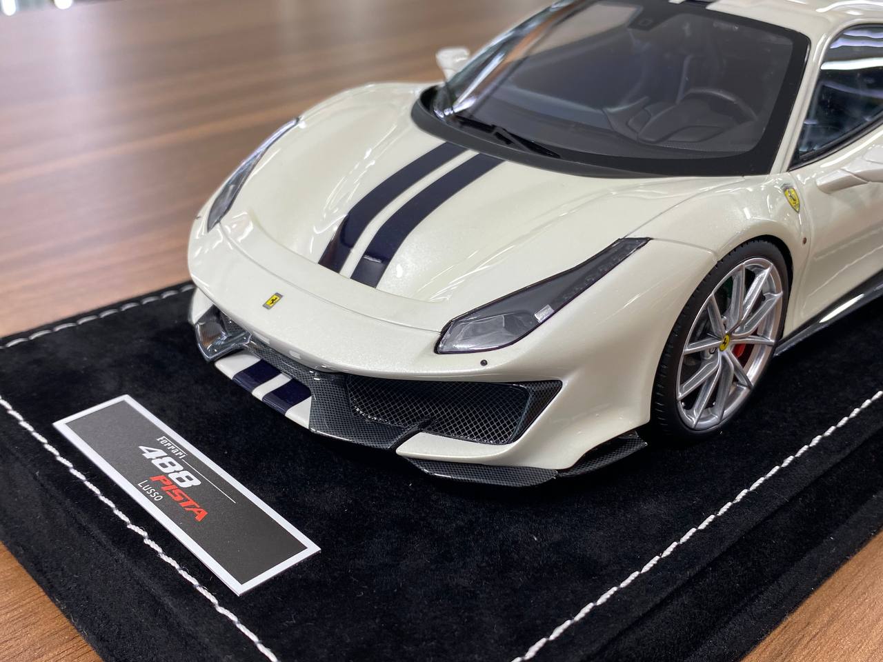 1:18 Resin Model  - MR Collection Models Ferrari 488 Pista (White/Black Stripes)