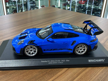 1:18 Diecast – Minichamps Porsche 911 (992) GT3 RS (2023) in Blue with Silver Wheels