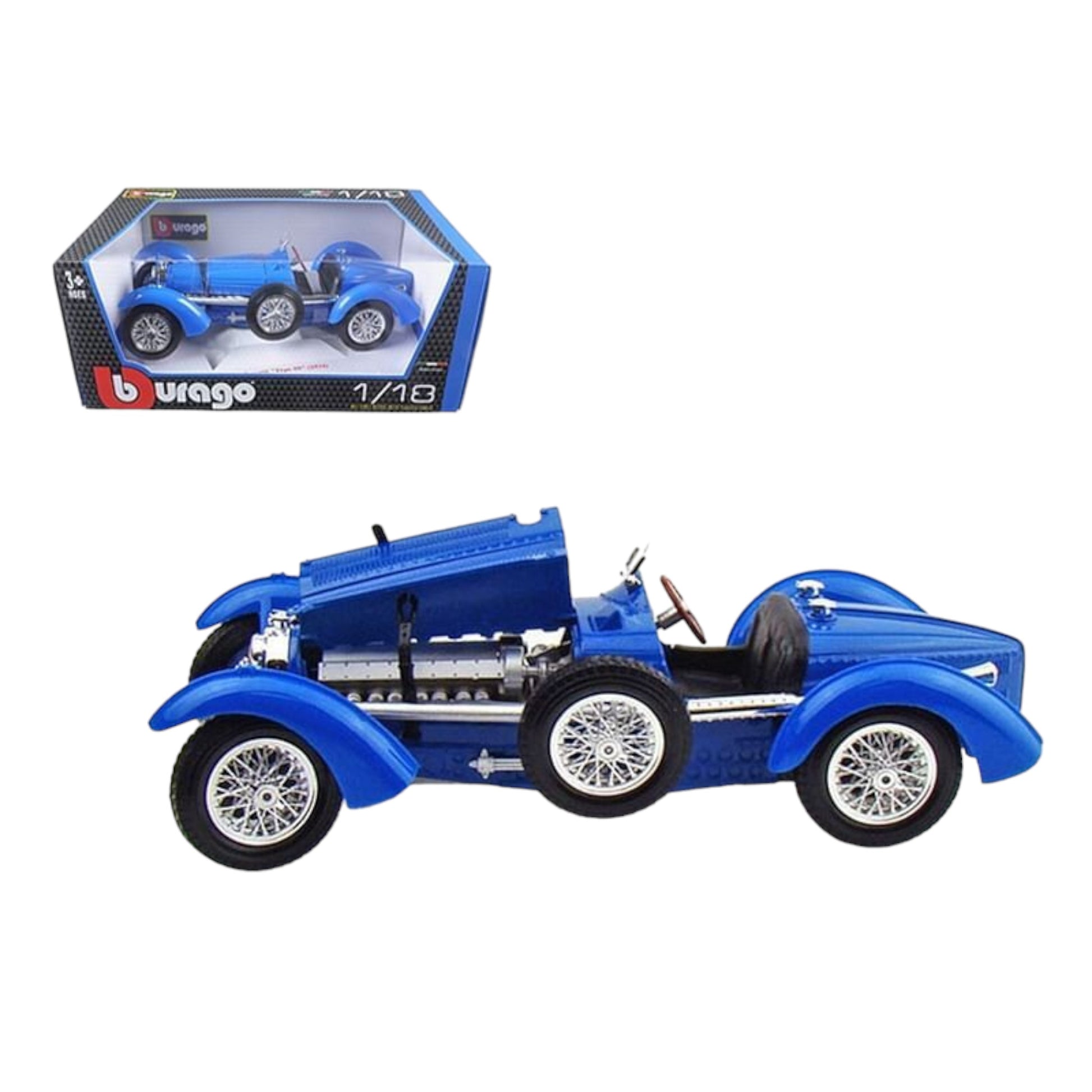 1/18 Diecast Car 1934 Bugatti Type 59 Blue Bburago Scale Model Car