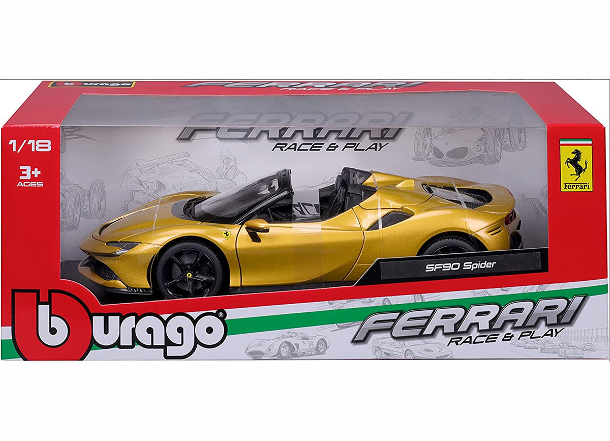 1/18 Diecast Ferrari SF90 Spyder Gold  Bburago Scale Model Car